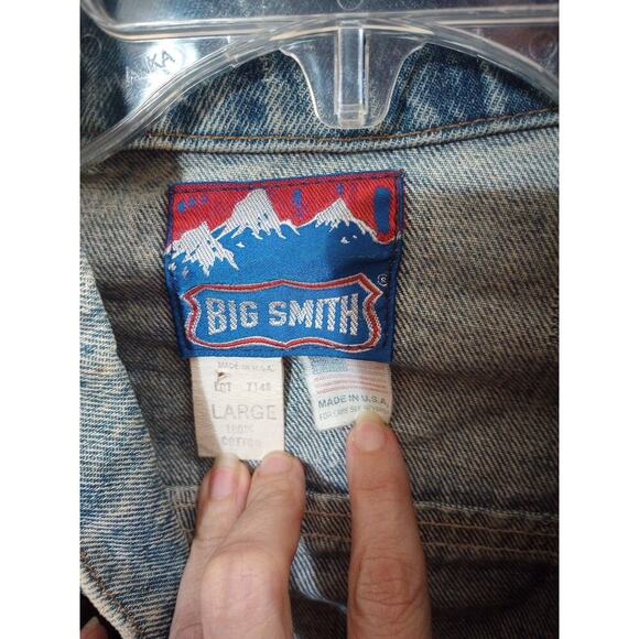 Vtg Big Smith Trucker jean jacket men's Sz LG Mustang World War II USA - Picture 6 of 10